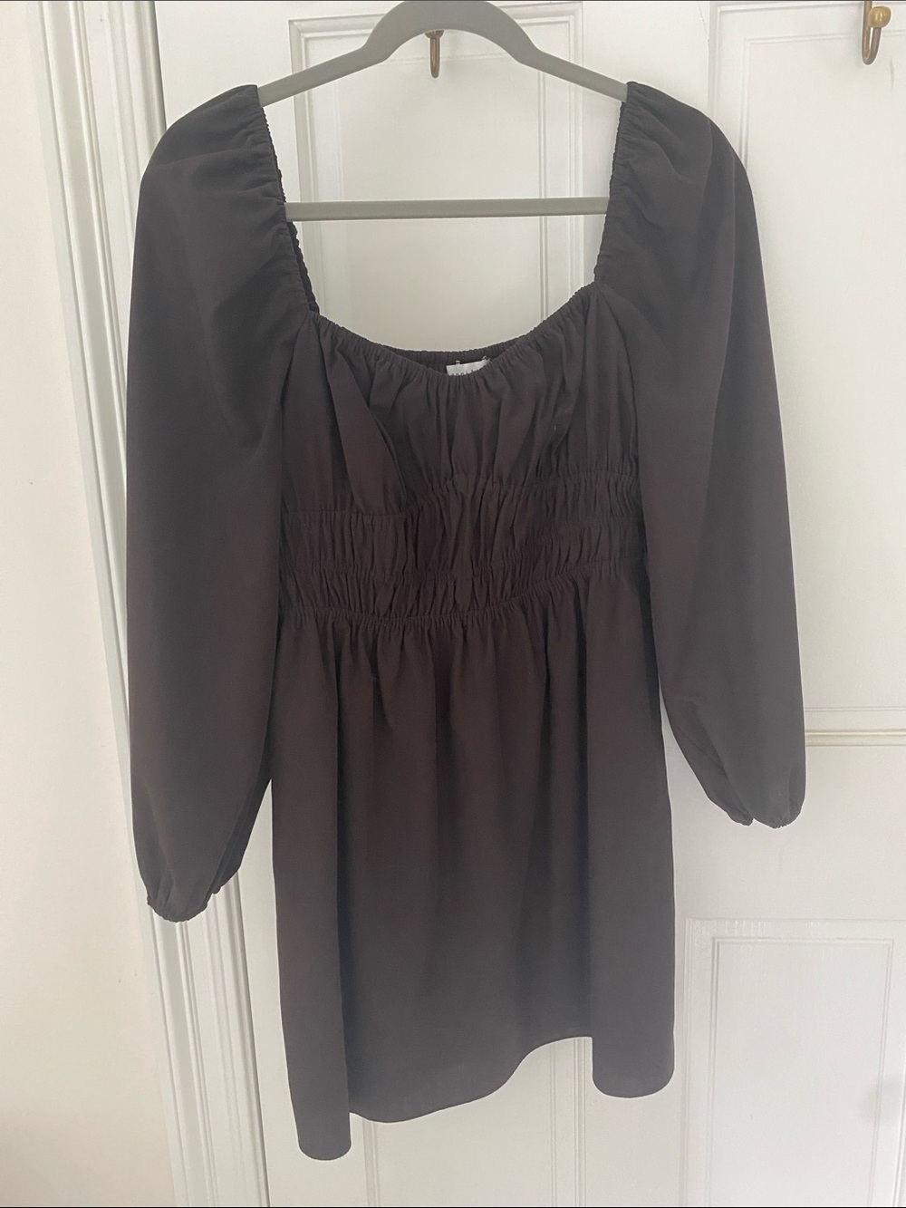 Gianni Bini Dark Brown Smocked Sweetheart neck mini dress size S